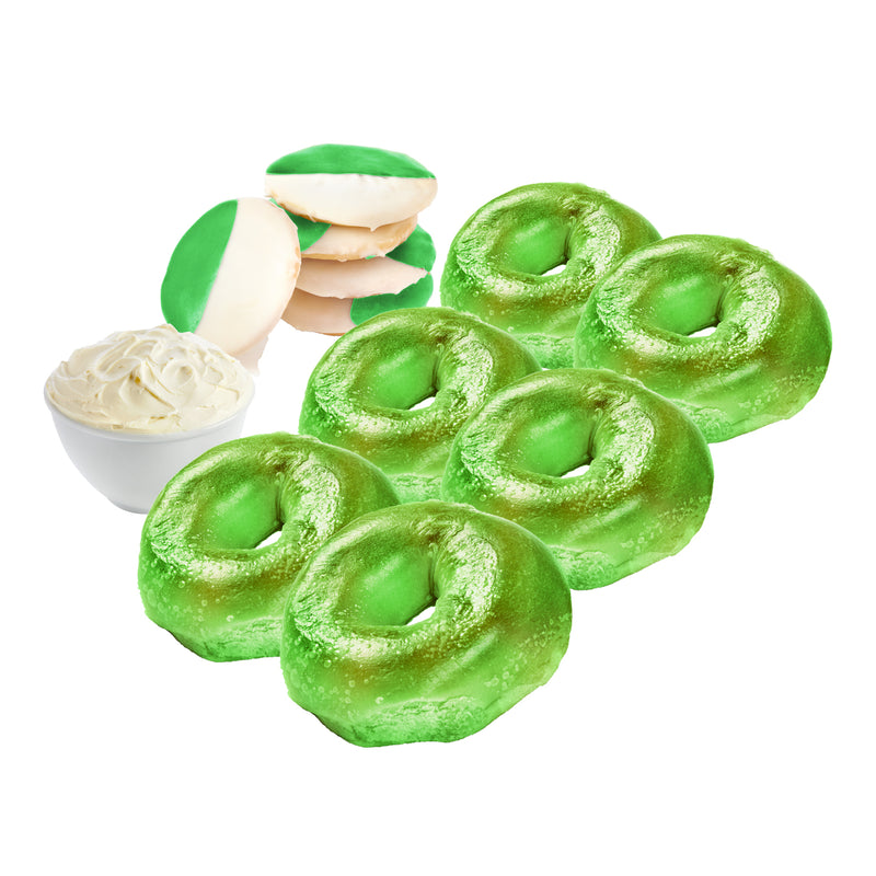 6 Green St Patrick's Day Bagels, 8 Green & White Cookies, 1/2lb Cream Cheese Combo Box