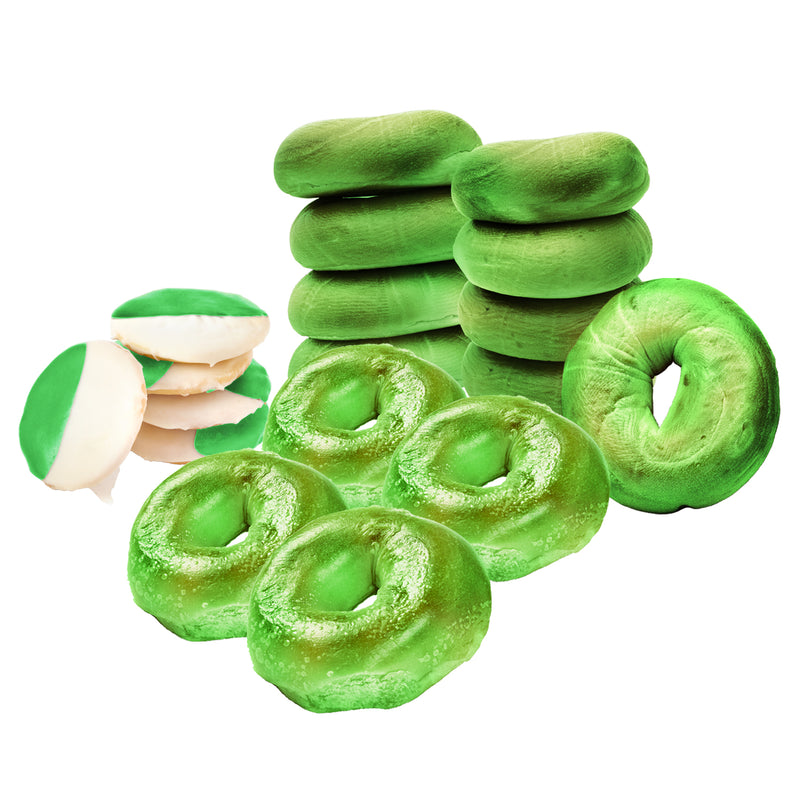 1 Dozen Green St Patrick's Day Bagels and 8 Green & White Cookies Combo Box